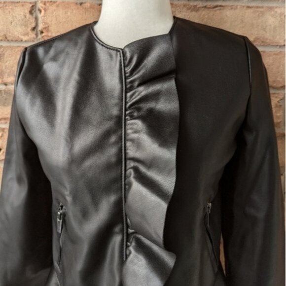 Zara black ruffle faux leather moto jacket - Picture 4 of 5